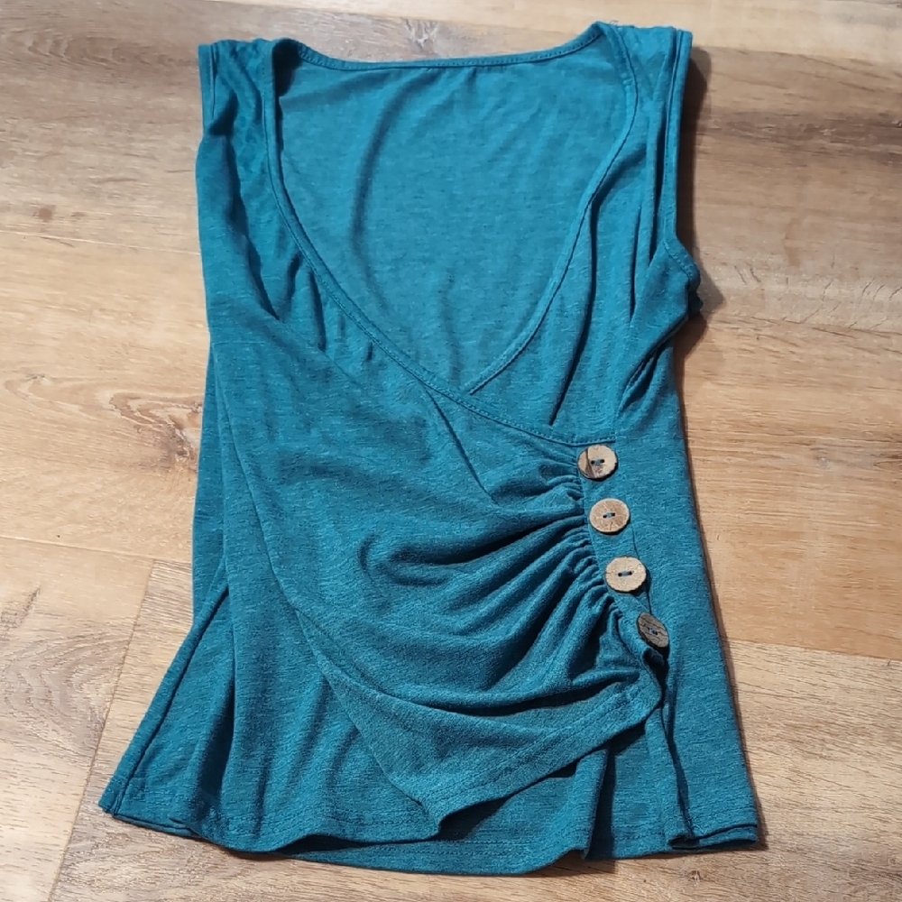 Teal Button-Accent Women's Top